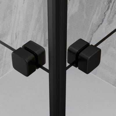 Portes de douche en angle 80 x 80 x 190 cm, motifs carrés et profilés noir, Galedo Clean Line