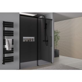 Portes de douche en niche Noire mat Verre gris 8mm Cabine de douche, Parois douche porte coulissante Soft-Close, DX906 FLEX 100cm