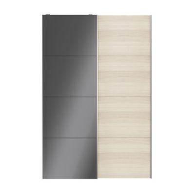 Portes de placard coulissantes 2 vantaux panneaux anthracite brillants et effet chêne GoodHome Atomia H. 225 x L. 150 x ép. 5,5 cm