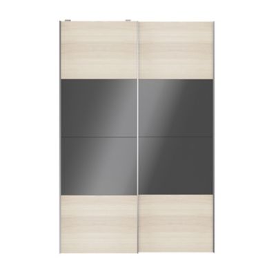 Portes de placard coulissantes 2 vantaux panneaux anthracite brillants et effet chêne GoodHome Atomia H. 225 x L. 150 x ép. 5,5 cm