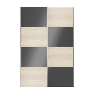 Portes de placard coulissantes 2 vantaux panneaux anthracite brillants et effet chêne GoodHome Atomia H. 225 x L. 150 x ép. 5,5 cm