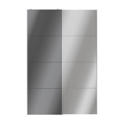 Portes de placard coulissantes 2 vantaux panneaux anthracite brillants et miroir GoodHome Atomia H. 225 x L. 150 x ép. 5,5 cm