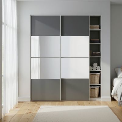Portes de placard coulissantes 2 vantaux panneaux anthracite brillants et miroir GoodHome Atomia H. 225 x L. 150 x ép. 5,5 cm
