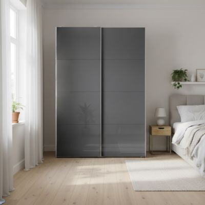 Portes de placard coulissantes 2 vantaux panneaux anthracite brillants GoodHome Atomia H. 225 x L. 150 x ép. 5,5 cm