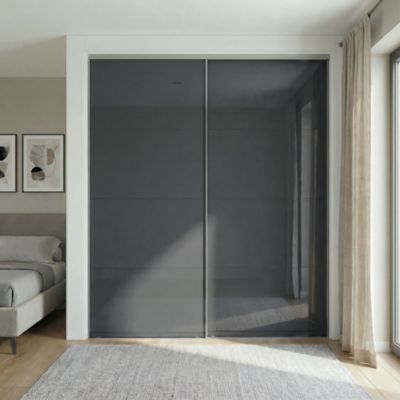 Portes de placard coulissantes 2 vantaux panneaux anthracite brillants GoodHome Atomia H. 225 x L. 200 x ép. 5,5 cm