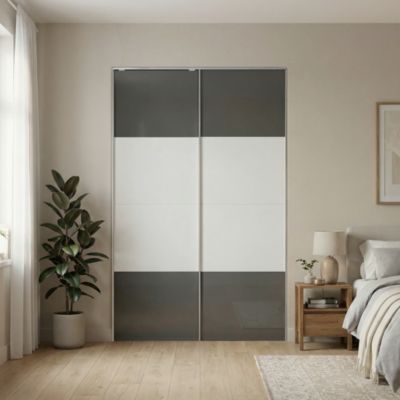 Portes de placard coulissantes 2 vantaux panneaux blancs brillants et anthracite brillants GoodHome Atomia H. 225 x L. 150 x ép. 5,5 cm