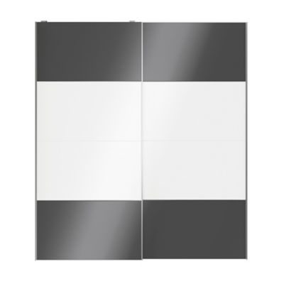 Portes de placard coulissantes 2 vantaux panneaux blancs brillants et anthracite brillants GoodHome Atomia H. 225 x L. 200 x ép. 5,5 cm