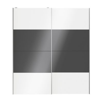 Portes de placard coulissantes 2 vantaux panneaux blancs brillants et anthracite brillants GoodHome Atomia H. 225 x L. 200 x ép. 5,5 cm