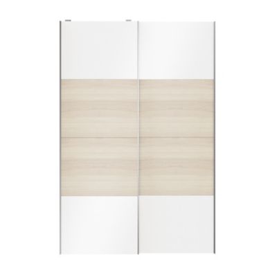 Portes de placard coulissantes 2 vantaux panneaux blancs brillants et effet chêne GoodHome Atomia H. 225 x L. 150 x ép. 5,5 cm