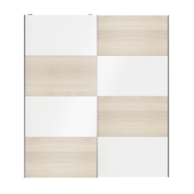 Portes de placard coulissantes 2 vantaux panneaux blancs brillants et effet chêne GoodHome Atomia H. 225 x L. 200 x ép. 5,5 cm
