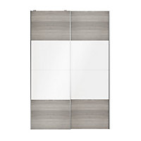 Portes de placard coulissantes 2 vantaux panneaux blancs brillants et effet chêne grisé GoodHome Atomia H. 225 x L. 150 x ép. 5,5 cm