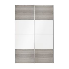 Portes de placard coulissantes 2 vantaux panneaux blancs brillants et effet chêne grisé GoodHome Atomia H. 225 x L. 150 x ép. 5,5 cm