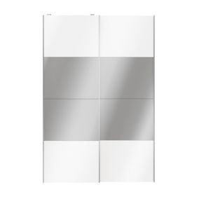 Portes de placard coulissantes 2 vantaux panneaux blancs brillants et miroir GoodHome Atomia H. 225 x L. 150 x ép. 5,5 cm