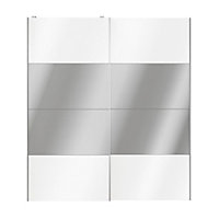 Portes de placard coulissantes 2 vantaux panneaux blancs brillants et miroir GoodHome Atomia H. 225 x L. 200 x ép. 5,5 cm