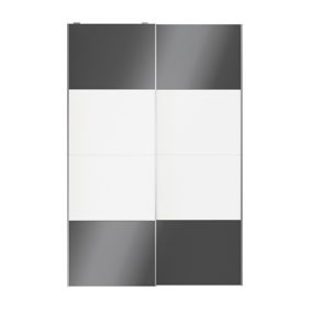 Portes de placard coulissantes 2 vantaux panneaux blancs et anthracite brillants GoodHome Atomia H. 225 x L. 150 x ép. 5,5 cm