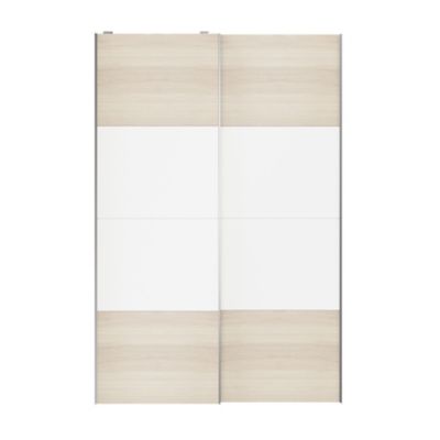 Portes de placard coulissantes 2 vantaux panneaux blancs et effet chêne GoodHome Atomia H. 225 x L. 150 x ép. 5,5 cm