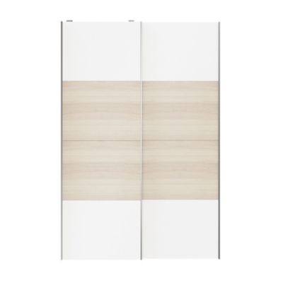 Portes de placard coulissantes 2 vantaux panneaux blancs et effet chêne GoodHome Atomia H. 225 x L. 150 x ép. 5,5 cm
