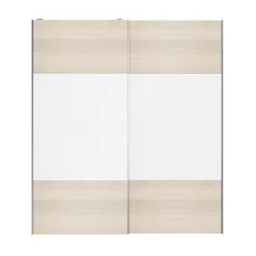 Portes de placard coulissantes 2 vantaux panneaux blancs et effet chêne GoodHome Atomia H. 225 x L. 200 x ép. 5,5 cm