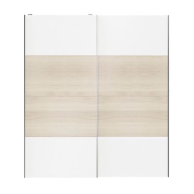 Portes de placard coulissantes 2 vantaux panneaux blancs et effet chêne GoodHome Atomia H. 225 x L. 200 x ép. 5,5 cm