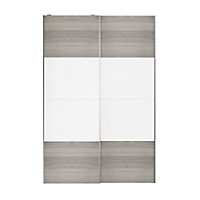 Portes de placard coulissantes 2 vantaux panneaux blancs et effet chêne grisé GoodHome Atomia H. 225 x L. 150 x ép. 5,5 cm