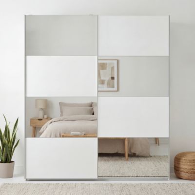 Portes de placard coulissantes 2 vantaux panneaux blancs et miroir GoodHome Atomia H. 225 x L. 200 x ép. 5,5 cm