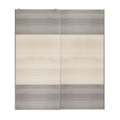Portes de placard coulissantes 2 vantaux panneaux effet chêne et chêne grisé GoodHome Atomia H. 225 x L. 200 x ép. 5,5 cm