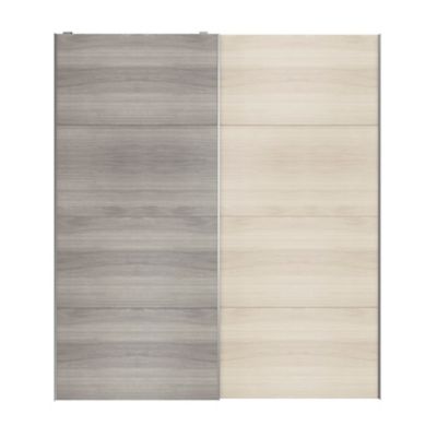 Portes de placard coulissantes 2 vantaux panneaux effet chêne et chêne grisé GoodHome Atomia H. 225 x L. 200 x ép. 5,5 cm