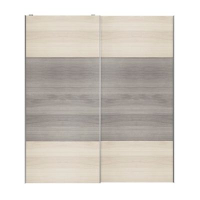 Portes de placard coulissantes 2 vantaux panneaux effet chêne et chêne grisé GoodHome Atomia H. 225 x L. 200 x ép. 5,5 cm