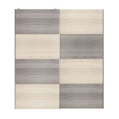 Portes de placard coulissantes 2 vantaux panneaux effet chêne et chêne grisé GoodHome Atomia H. 225 x L. 200 x ép. 5,5 cm