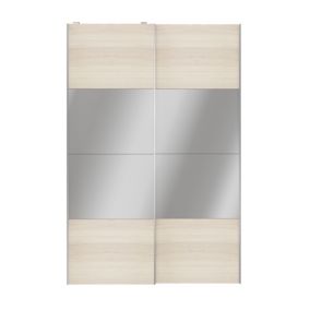 Portes de placard coulissantes 2 vantaux panneaux effet chêne et miroir GoodHome Atomia H. 225 x L. 150 x ép. 5,5 cm