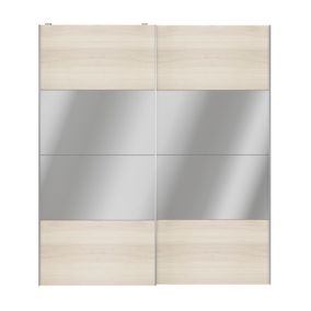 Portes de placard coulissantes 2 vantaux panneaux effet chêne et miroir GoodHome Atomia H. 225 x L. 200 x ép. 5,5 cm