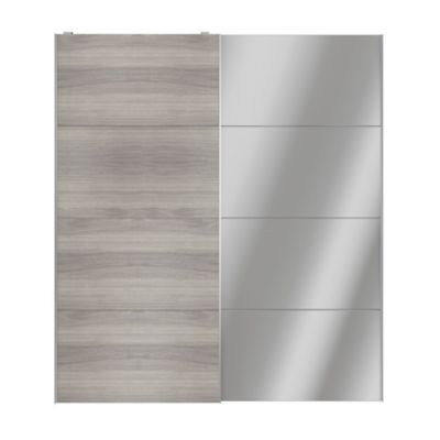 Portes de placard coulissantes 2 vantaux panneaux effet chêne grisé et miroir GoodHome Atomia H. 225 x L. 200 x ép. 5,5 cm