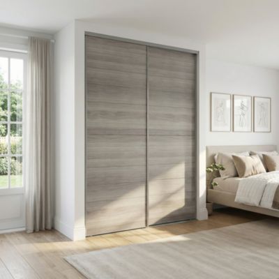 Portes de placard coulissantes 2 vantaux panneaux effet chêne grisé GoodHome Atomia H. 225 x L. 150 x ép. 5,5 cm