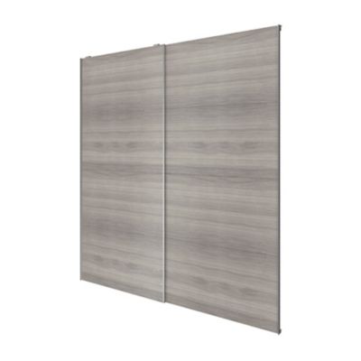 Portes de placard coulissantes 2 vantaux panneaux effet chêne grisé GoodHome Atomia H. 225 x L. 200 x ép. 5,5 cm