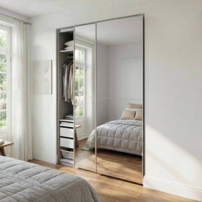 Portes de placard coulissantes 2 vantaux panneaux miroir GoodHome Atomia H. 225 x L. 150 x ép. 5,5 cm