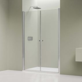 Portes douche en niche en verre 6mm Cabine de douche Paroi douche encastrée 2 portes battantes, Profil Chrome, 104x195cm, NT218