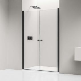 Portes douche en niche en verre 6mm Cabine de douche Paroi douche encastrée 2 portes battantes, Profil Noir mat -100x195cm- NT218