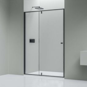 Portes douche en niche en verre 6mm Cabine de douche Paroi douche encastrée Porte battante, 100x195cm, Profil Noir mat
