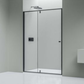 Portes douche en niche en verre 6mm Cabine de douche Paroi douche encastrée Porte coulissante, 100x195cm, Profil Noir mat