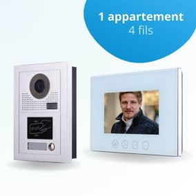 Portier interphone vidéo classic-2 4 fils - 1 écran blanc 7" - avec mémoire photos - avec lecteur de badge