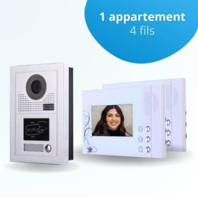 Portier interphone vidéo classic-2 4 fils - 2 écrans blancs - avec lecteur de badge