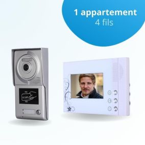 Portier interphone vidéo classic 4 fils - 1 appartement - 1 écran blanc - avec lecteur de badge