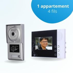 Portier interphone vidéo classic 4 fils - 1 appartement - 1 écran noir - avec lecteur de badge