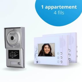 Portier interphone vidéo classic 4 fils - 1 appartement - 2 écrans blancs - avec lecteur de badge