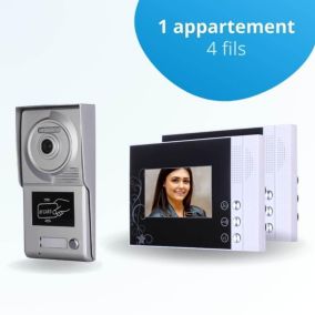 Portier interphone vidéo classic 4 fils - 1 appartement - 2 écrans noirs - avec lecteur de badge