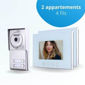 Portier interphone vidéo classic 4 fils - 2 appartements - 2 écrans blancs 7" - avec mémoire photos