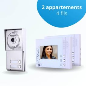 Portier interphone vidéo classic 4 fils - 2 appartements - 2 écrans blancs