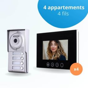 Portier interphone vidéo classic 4 fils - 4 appartements - 4 écrans noirs 7" - avec mémoire photos