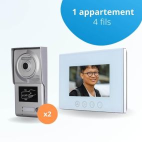 Portier interphone vidéo classic 4 fils pour 2 entrées - 1 appartement - 2 platines - 1 écran blanc 7" - avec mémoire pho...