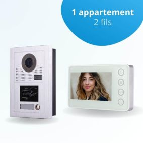 Portier interphone vidéo modern 2 fils - 1 appartement - 1 écran blanc - avec lecteur de badge